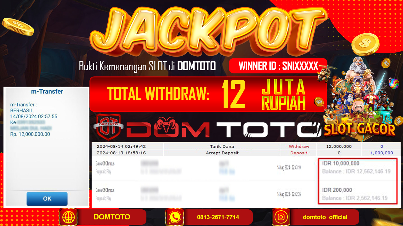 JACKPOT SLOT PRAGMATIC GATES OF OLYMPUS 14 AGUSTUS 2024